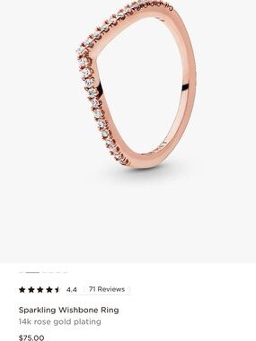 Pandora Sparkling Rose Gold Wishbone Ring - 14k Rose Gold Plating size 54
